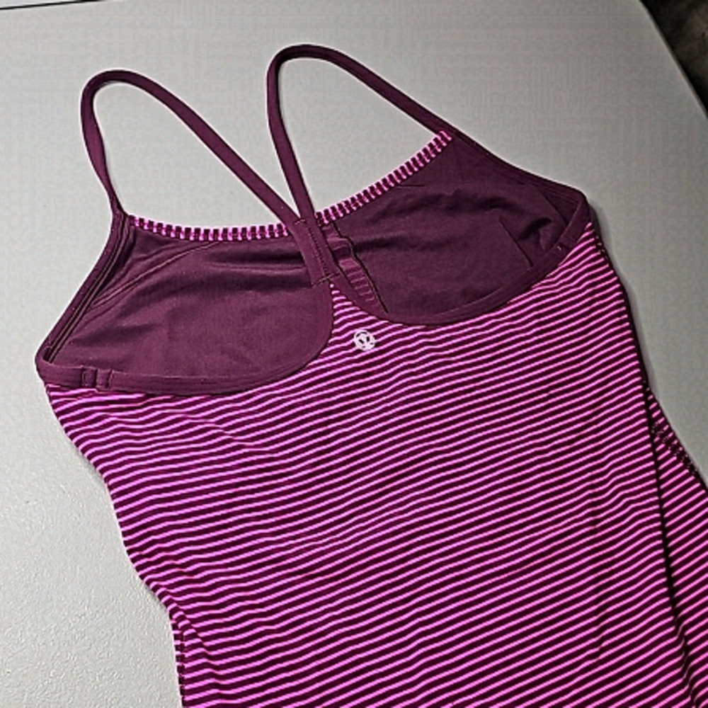 LULULEMON size 4 pink and black striped tank top